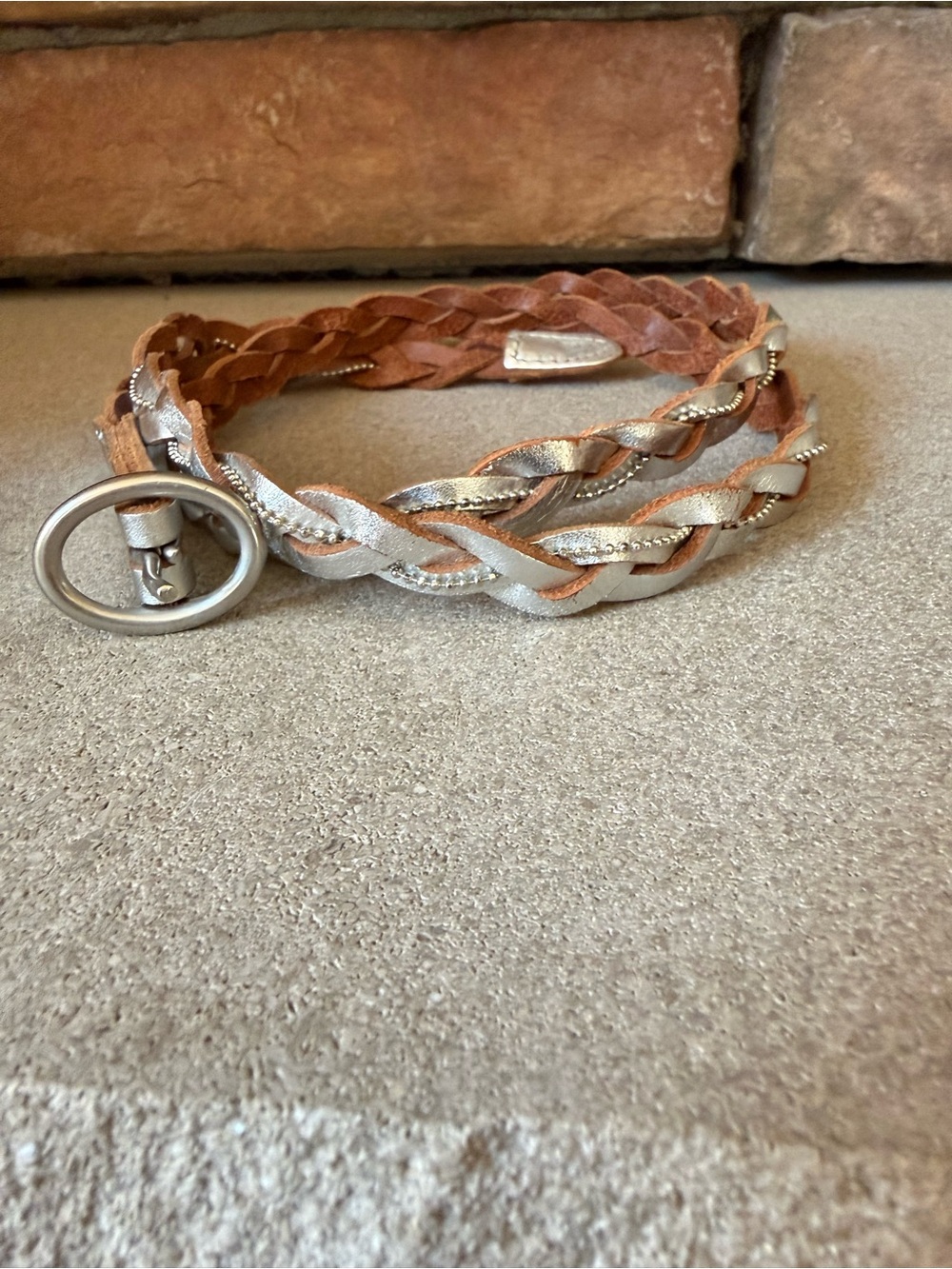 Banana Republic Braided Leather Silver Belt - 38-39”